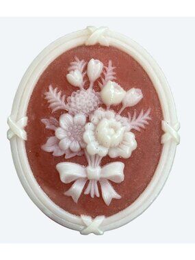 Avon Flower Bouquet Resin Cameo Brooch orange white roses